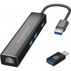 Imagen de Hub CONCEPTRONIC USB-A a 3USB-A 1xRJ45 Negro (DONN07BA)