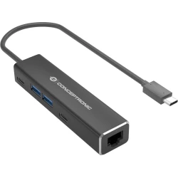 Adaptador CONCEPTRONIC USB-C a USB/RJ45 Gris (ABBY13B)
