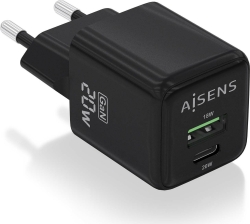 Cargador de Pared AISENS GaN USB-A/C (ASCH-20W2P011-BK)