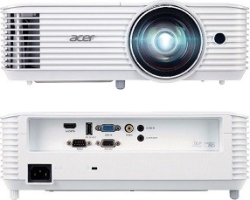 Acer Proyector S1286H DLP 3D Lumenes 3.500 Resolucion nativa 1024x768 XGA Resolucion maxima 1920x1200 WUXGA Relacion aspecto nativo 4:3 Relacion aspecto compatible 16:9 Contraste 20.000:1 HDMI VGA RCA VGA-out USB Salida audio MINI JACK Altavoz interno 16W Dimensiones 313x255.3x113.7mm Blanco (Corta Distancia) distancia de proyeccion de 0.4 a 3.8 metros Peso 3.1Kg