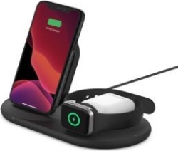 Belkin Cargador inalambrico Qi 7.5W 3 en 1 para Iphone 11 Pro Max, 11 Pro, 11, XS Max, XS, XR, X, 8, 8 Plus, Apple Watch Serie 1,2,3,4,5 y primera generacion Airpods Pro y segunda generacion Negro