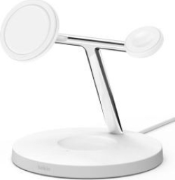 Belkin Cargador Inalambrico Qi2 15W 3 en 1 para Apple Watch SE Apple Watch Series 1,2,,4,5,6,7,8,9 iPhone 15,15 Pro, 15 Plus, 15 Pro Max, 14, 14 Pro, 14 Plus,14 Pro Max, 13, 13 Mini, 13 Pro, 13 Pro Max, 12, 12 Mini, 12 Pro,12 Pro Max, Apple AirPods Pro, AirPods 2nd Gen Blanco