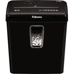 Fellowes Destructora P-30C Capacidad de 6 hojas manual Tipo corte en particulas 4x34mm Nivel de seguridad P-4 Ciclo de trabajo de 3 minutos con 20 minutos de enfriamiento Destruye Grapas Tarjetas de credito y Clips Peso 3.5kg Negro