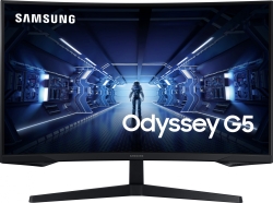 Samsung Monitor 27`` Odyssey G5 Gaming Curvo 1000R 2560x1440 WQHD 144Hz VA 1ms 300cd/m2 2.500:1 16:9 HDMI 1xDisplayport Salida MINI JACK 3.5mm Angulo vision H:178-V178 Inclinacion -2/+18 AMD FreeSync Premium Soporte VESA 75x75 Dimensiones 614.6x477.4x272.6mm 4,2Kg Color Negro [foto 1 de 9]