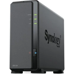 Synology NAS Diskstation DS124 CPU Realtek RTD1619B 1.7GHz 1GB 1 Bahia 3.5`` HDD 2.5`` HDD 2.5`` SSD Capacidad maxima soportada 108Tb 2xUSB 3.0 1xEthernet